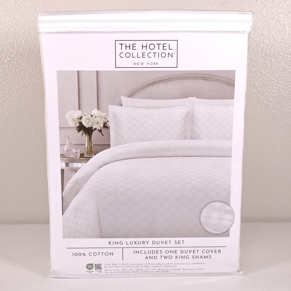 The Hotel Collection King Duvet Cover Set White Block Check New York Luxury